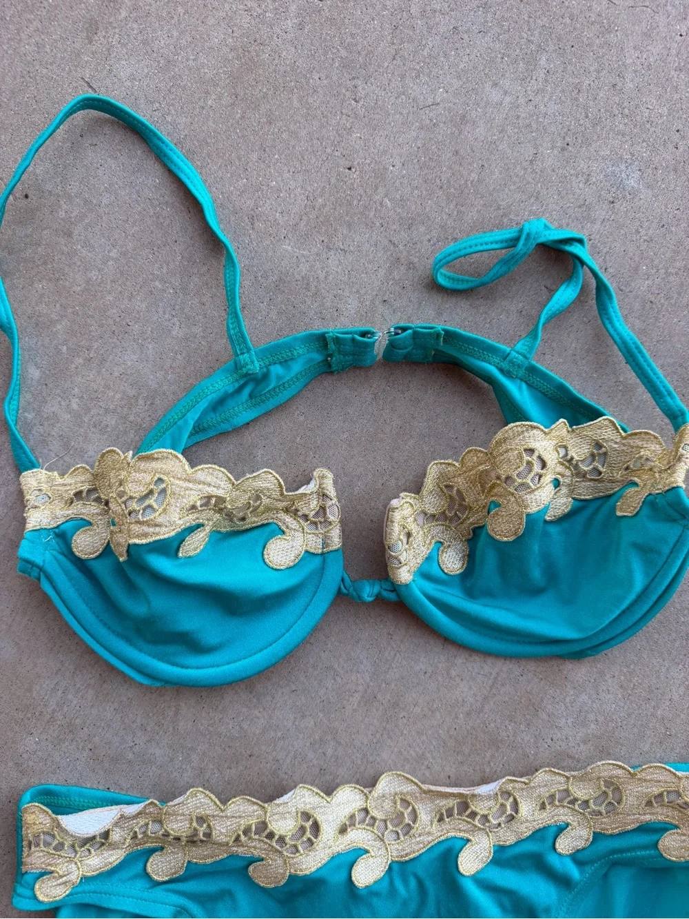 Teal & Gold Lace Trim Bikini - Women's Swim